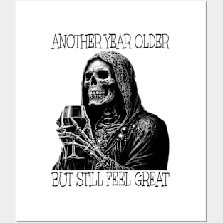 Birthday Womens Wine Drinking Skeleton Posters and Art